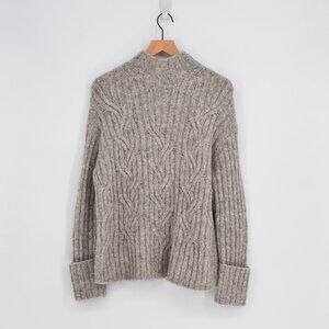 Vince Mirrored Cable Knit Sweater Alpaca Wool Blend Mock Neck Gray Womens M